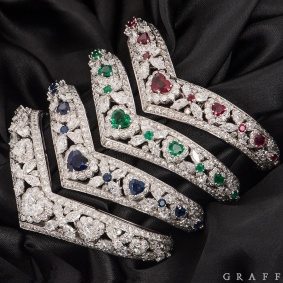 Graff White Gold Diamond, Emerald, Ruby & Sapphire Set Bangles